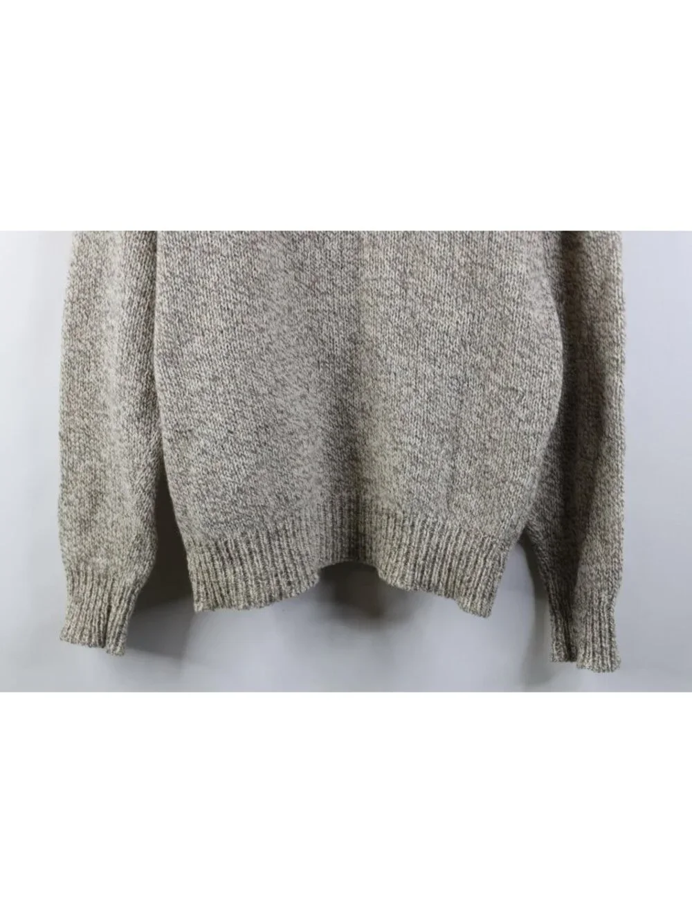 Vintage 70s LL Bean Mens Medium Blank Wool Blend Knit Shawl Sweater Beige USA